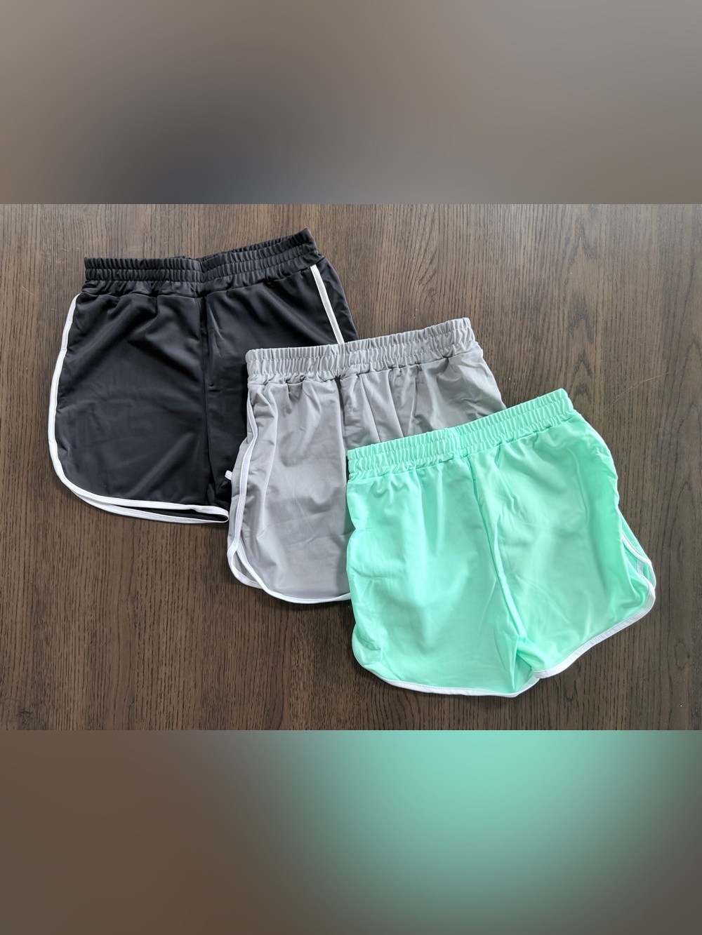NWOT Girls 7-8Y Elastic Waist Running Shorts - Black, Gray & Mint